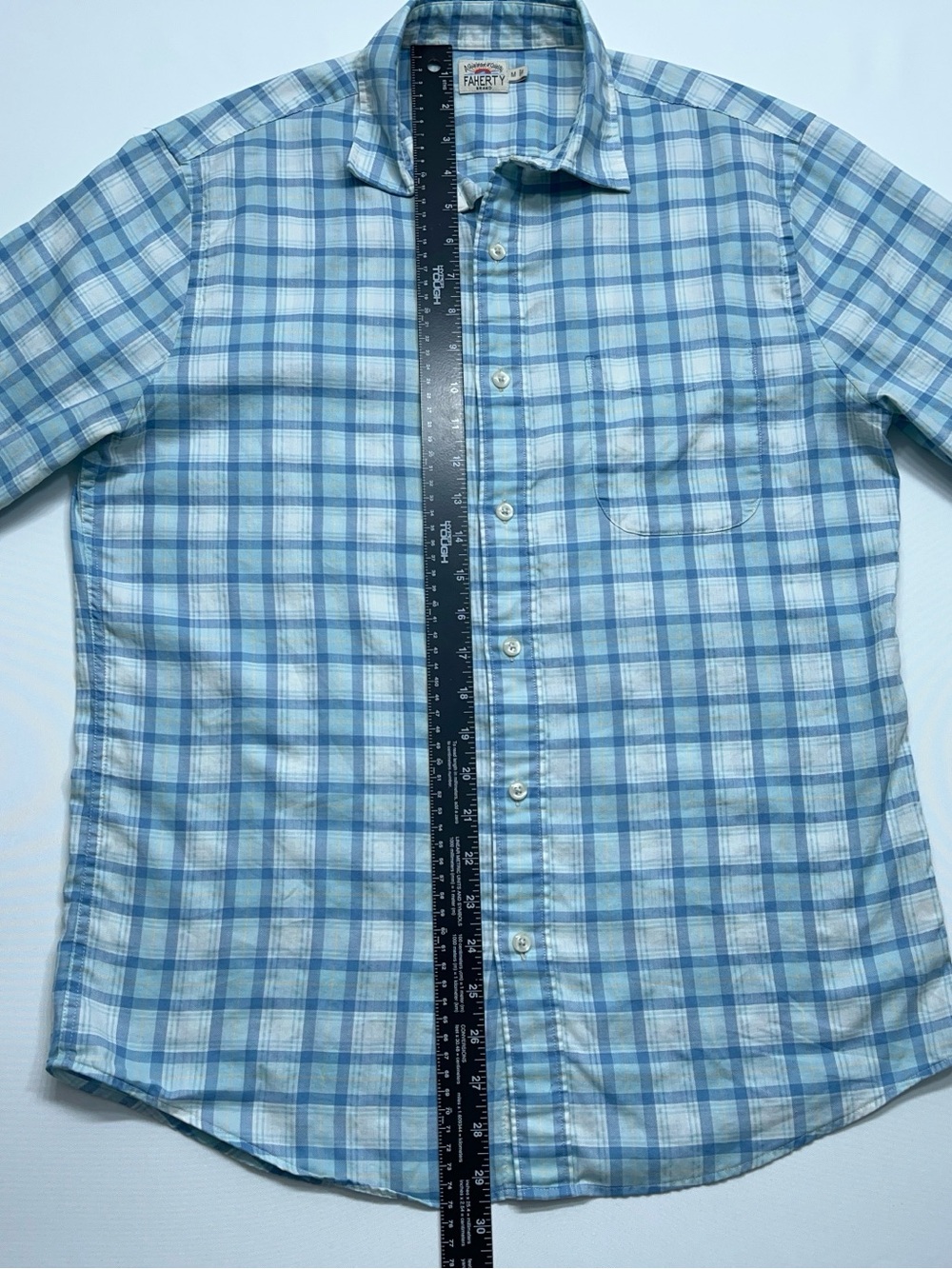 FAHERTY Button Down Shirt Mens Size Medium Long Sleeve Blue Plaid Huckberry - Picture 7 of 15